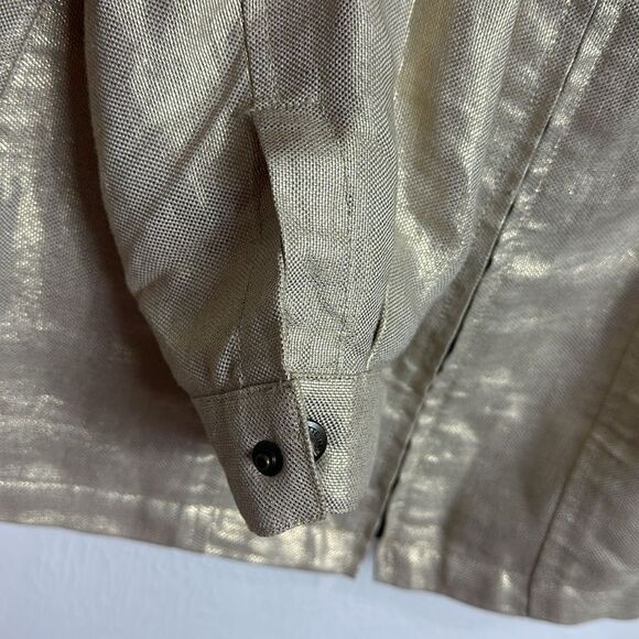 Lafayette 148 New York Linen Full Zip Metallic Beige Gold Jacket Size L - Picture 4 of 11
